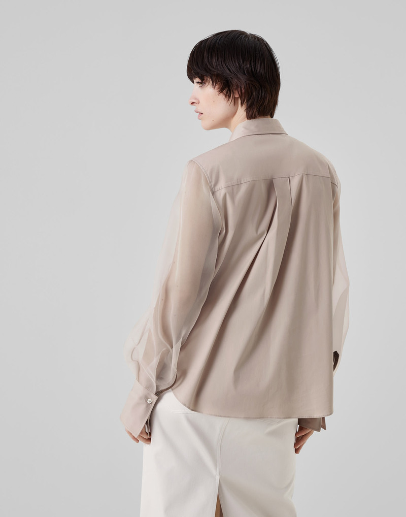 Brunello Cucinelli Stretch cotton poplin shirt with bib, crispy silk sleeves and shiny cuffs outlook