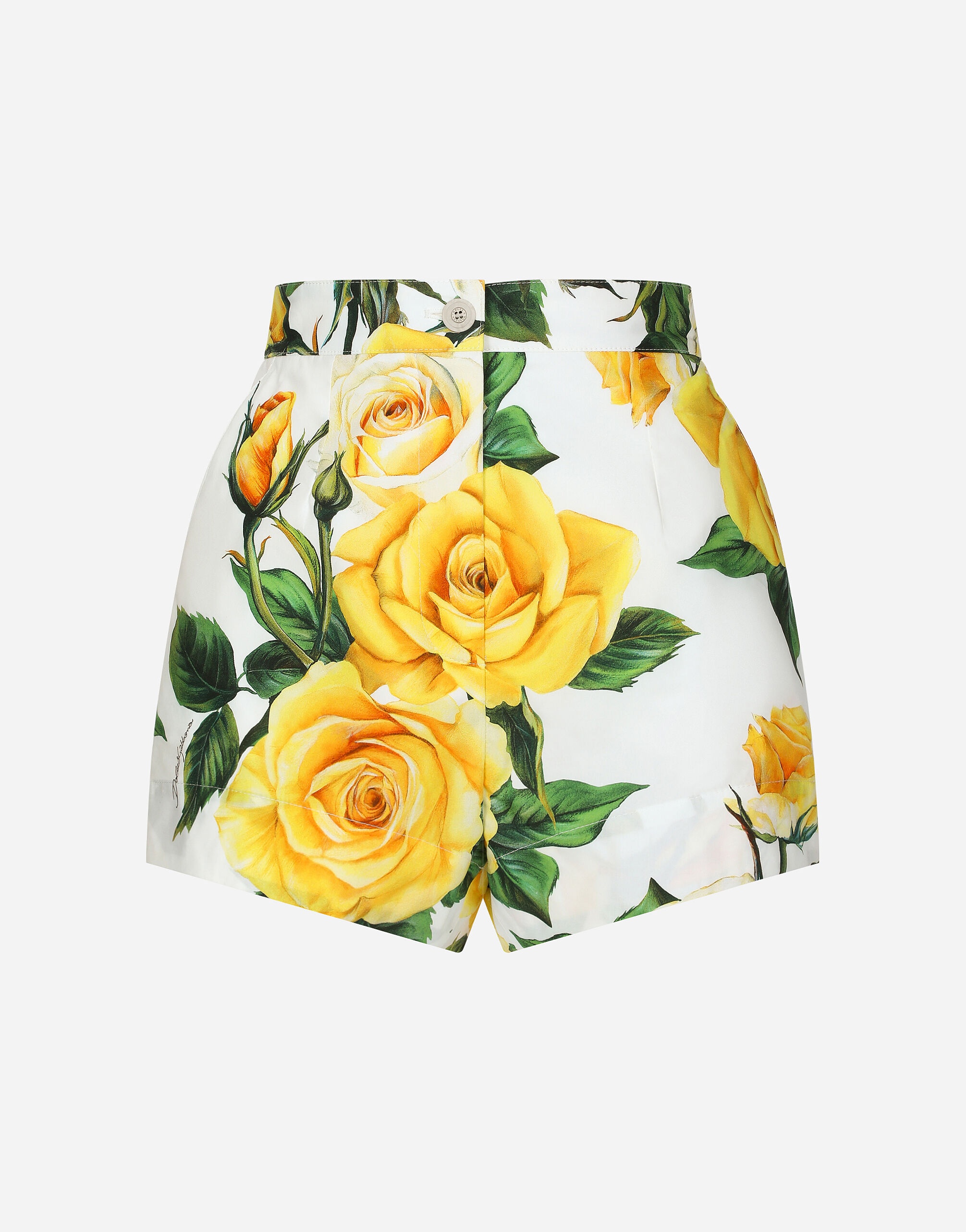 Cotton shorts with yellow rose print - 1