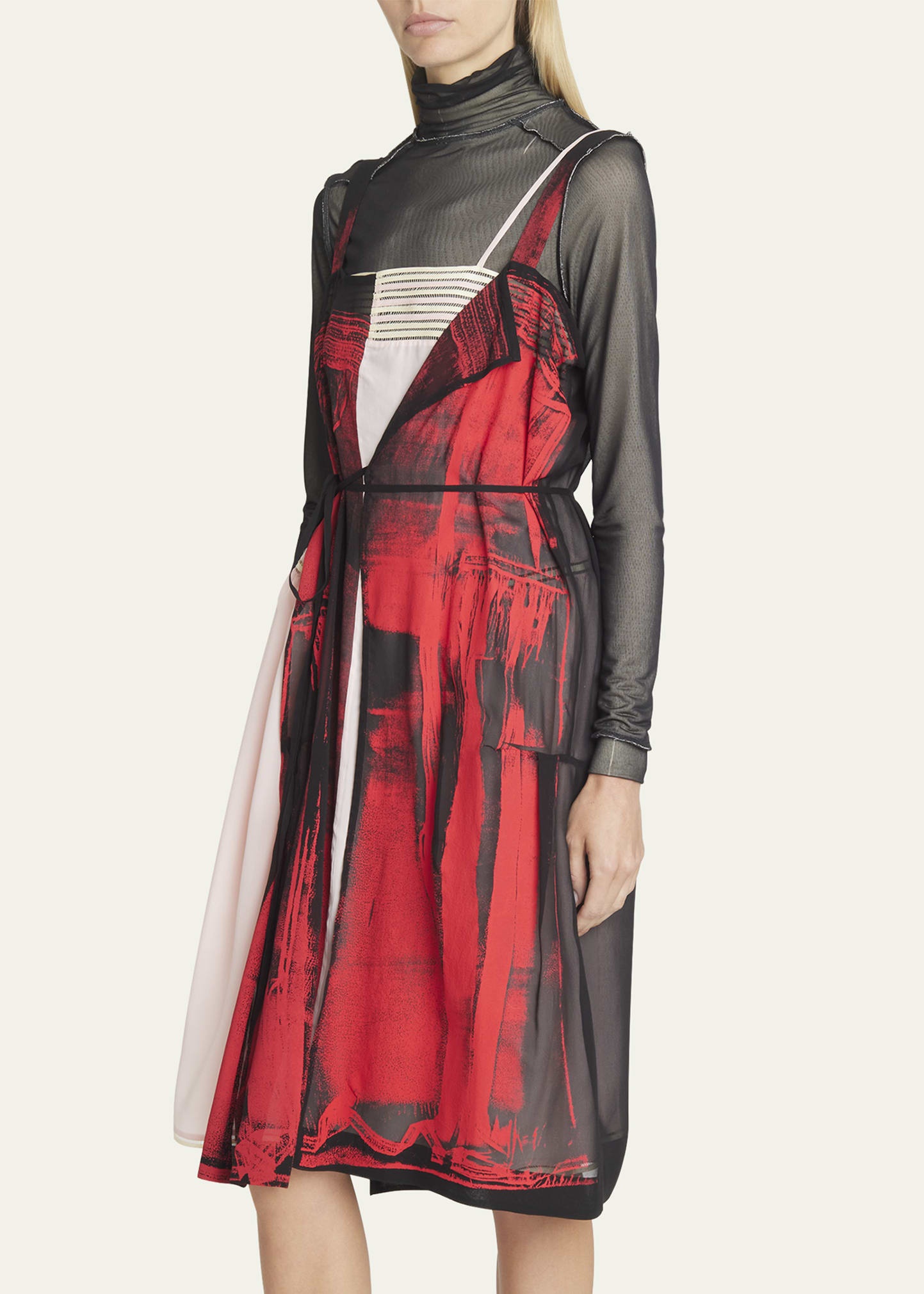 Layered Abstract Self-Tie Silk Dress - 4