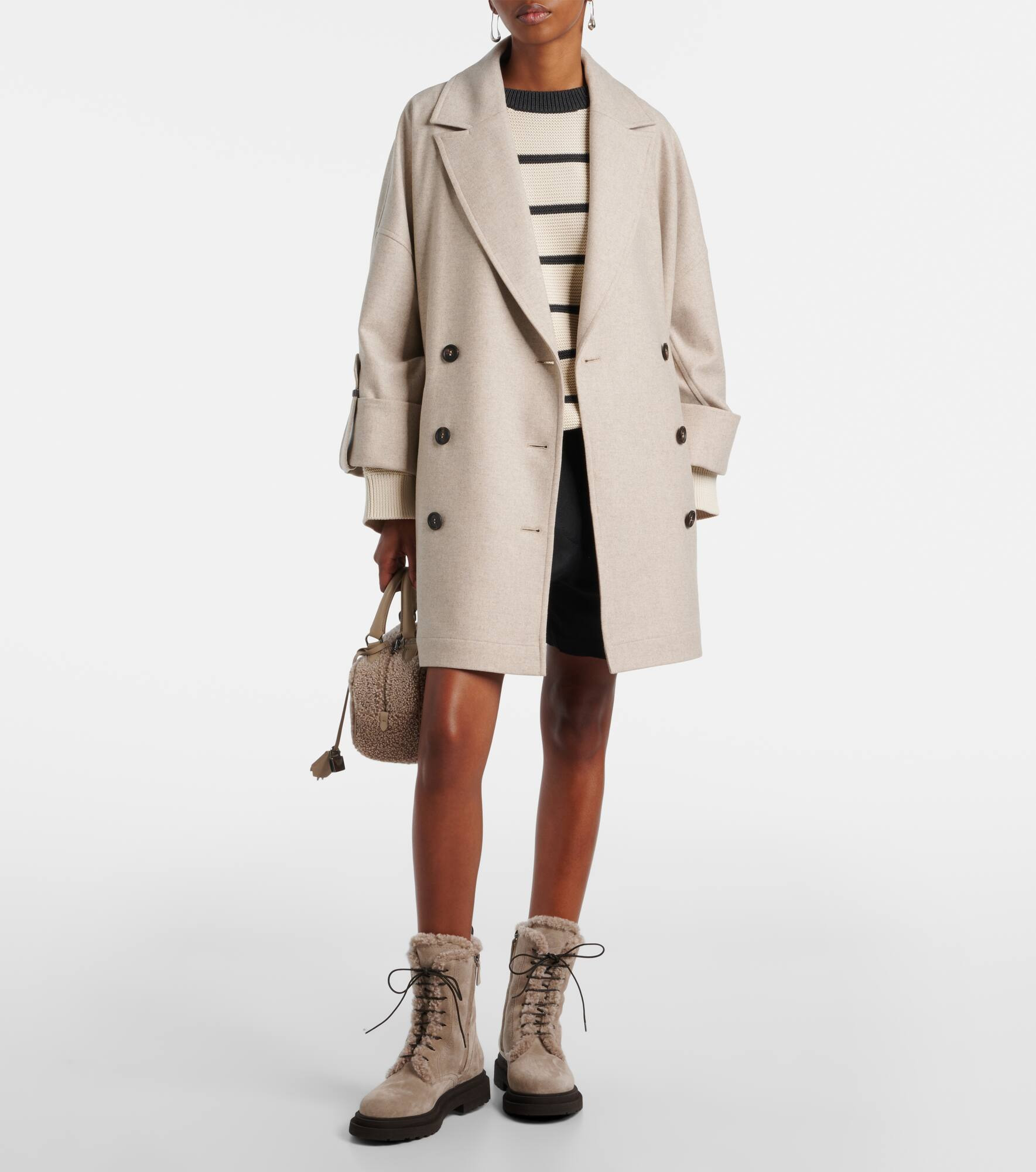 Shearling-trimmed suede combat boots - 3