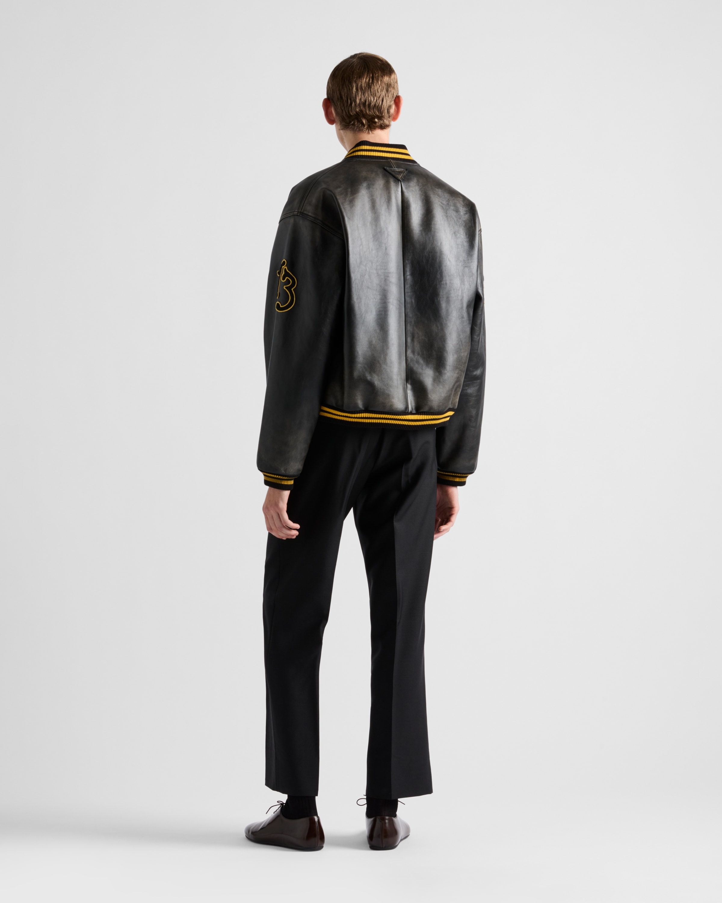Padded leather bomber jacket - 5