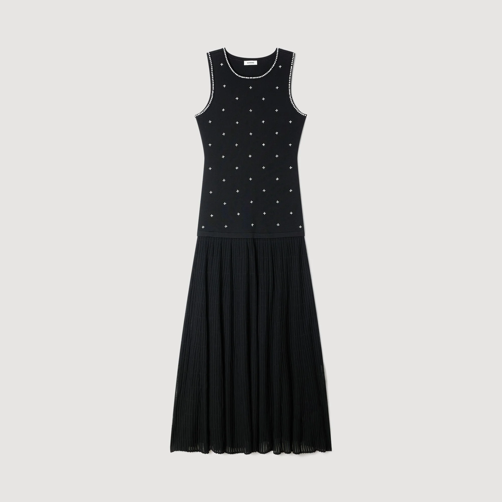 RHINESTONE FLOWER PRINT MAXI DRESS - 1