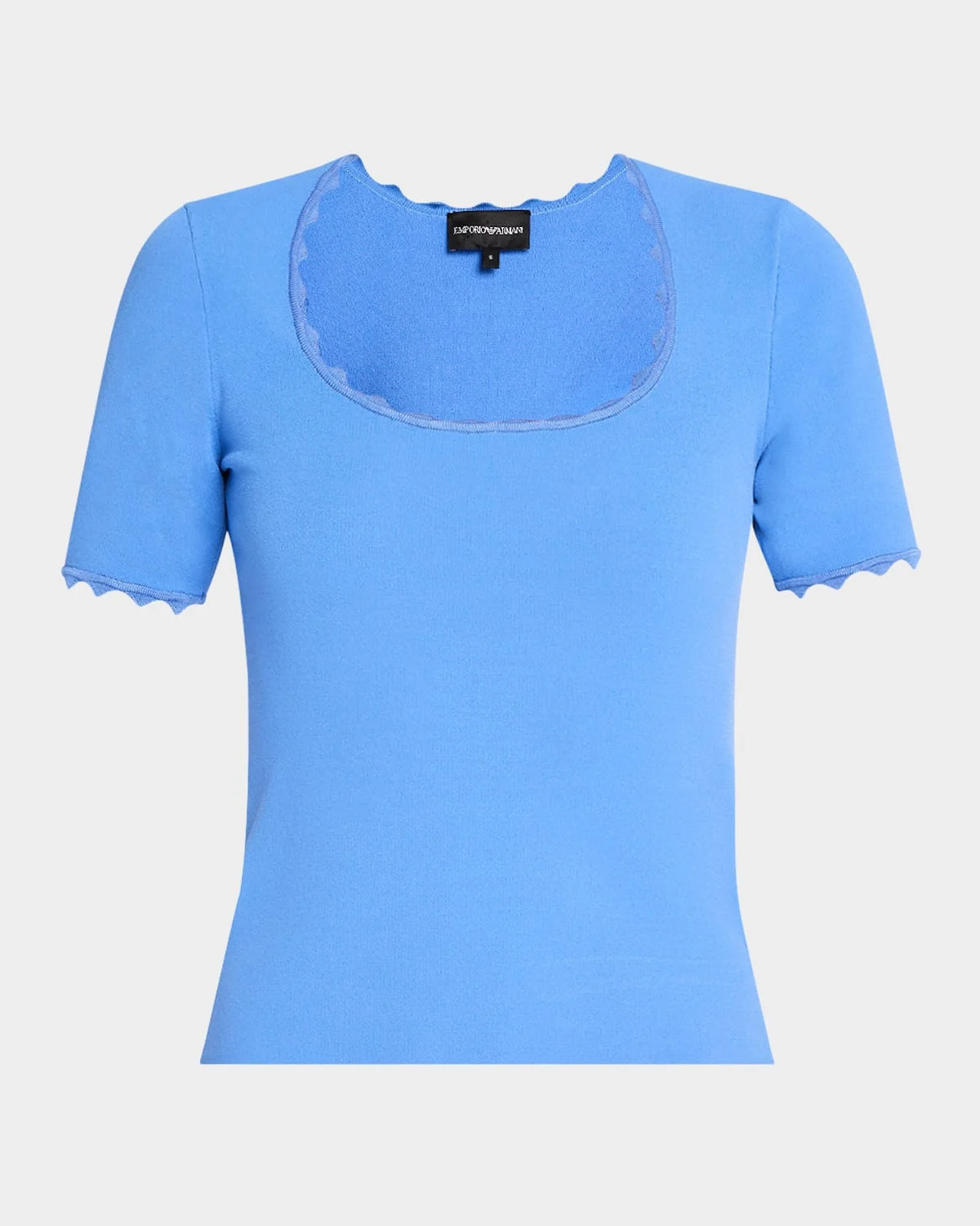 Scalloped Scoop-Neck Stretch Milano Blouse - 1