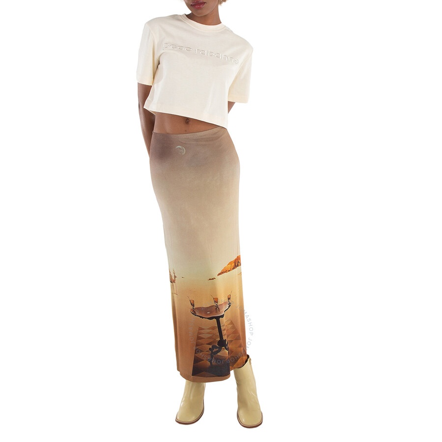 Rabanne Ladies Nude Logo-Embroidered Cropped T-Shirt - 6