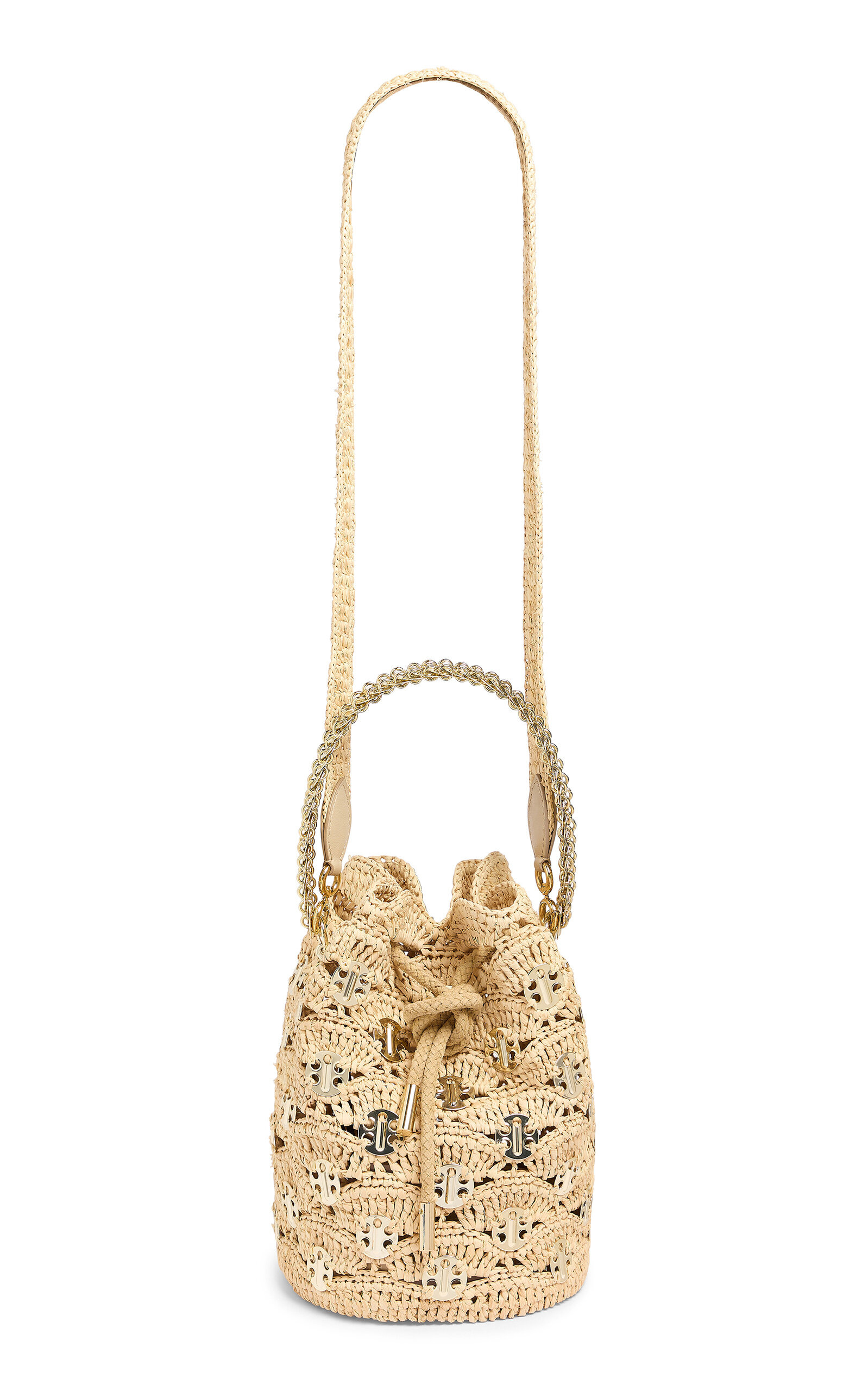 Hardware-Detailed Woven Raffia Bucket Bag gold - 4