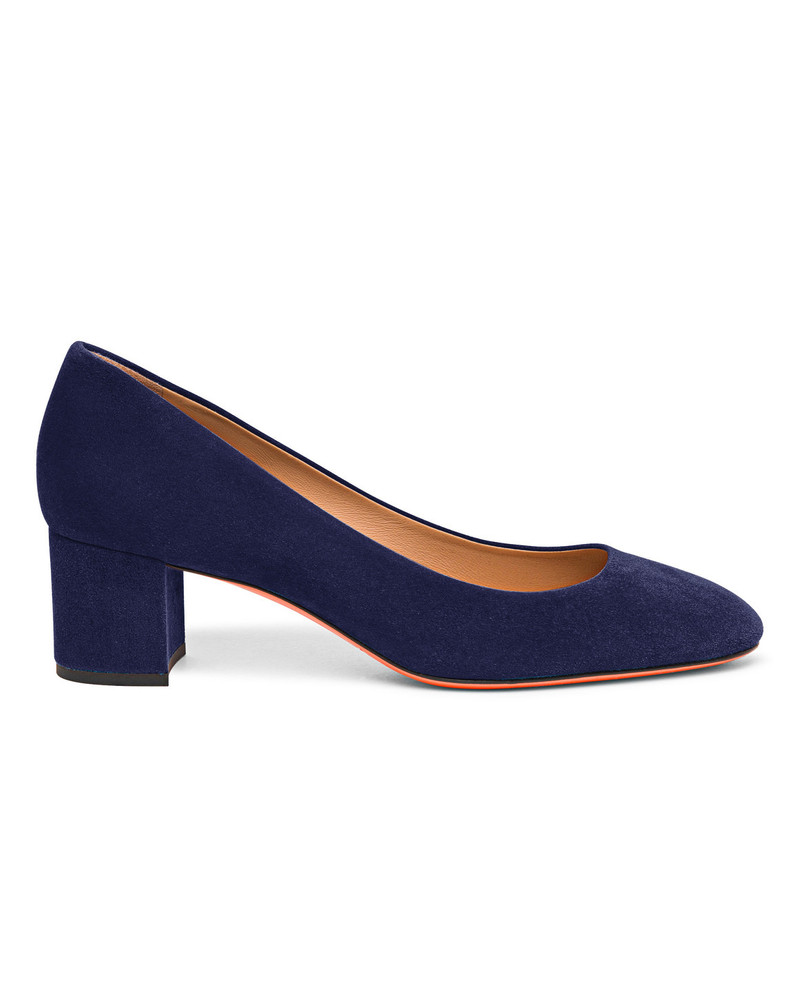 Santoni Women's blue suede mid-heel pump outlook