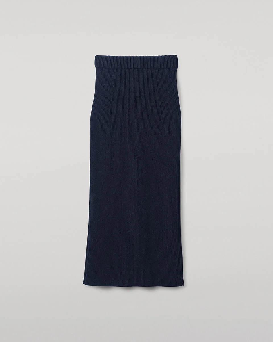 Cashmere Navy Midi Skirt - 1