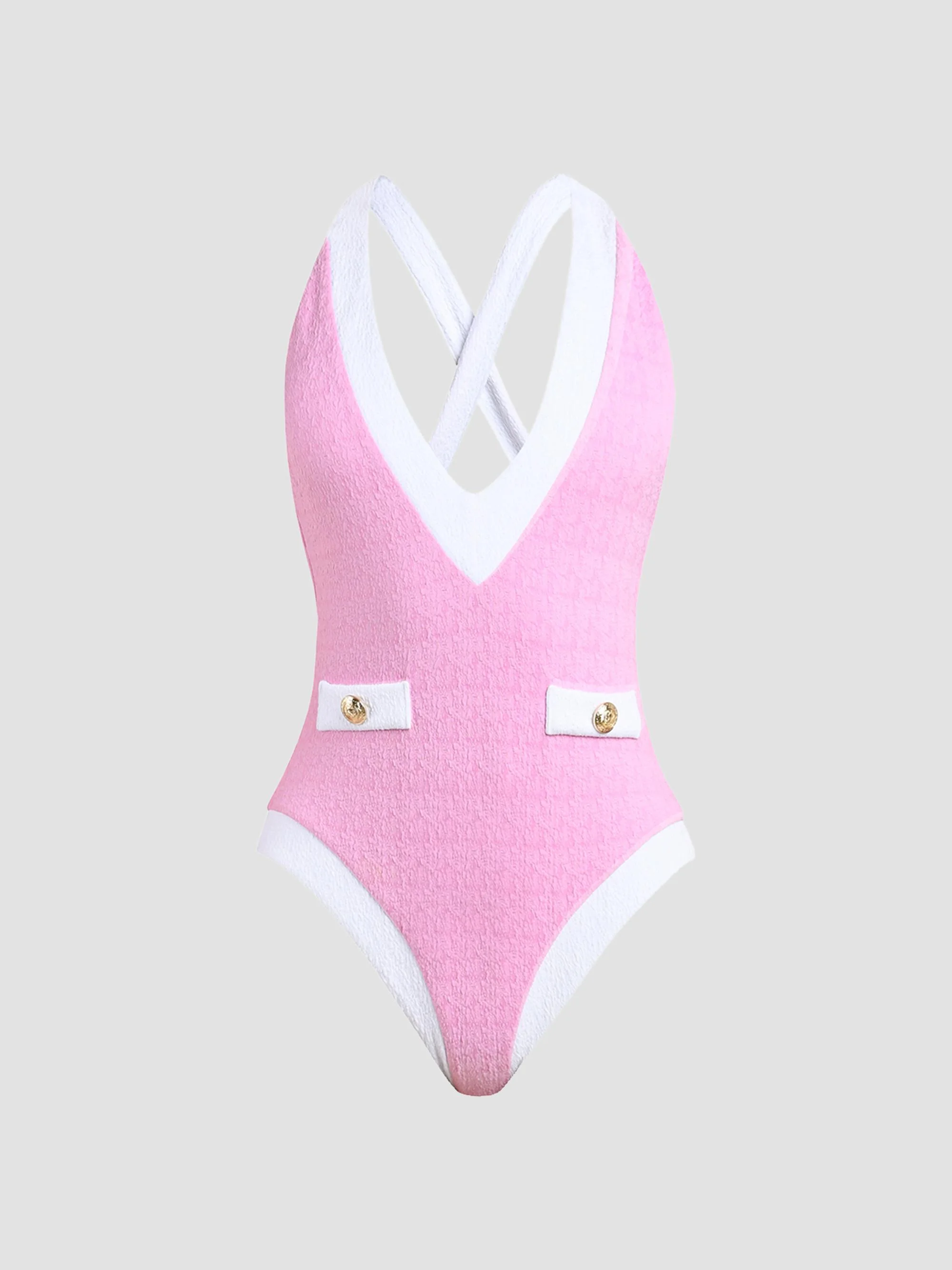 Women's Colorblock Chic Lisa Plunge One-Piece Swimsuit - Blush - 1
