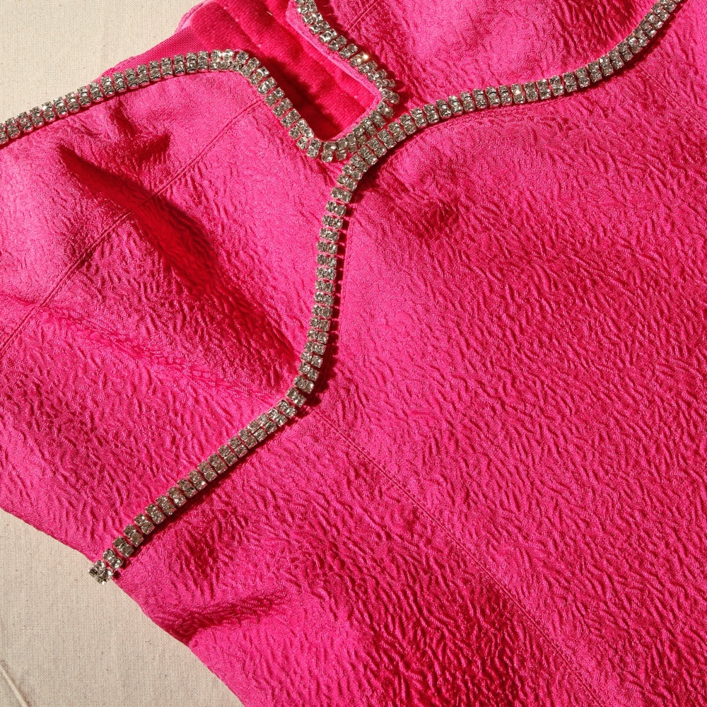 Pink Textured Diamante Detail Midi Dress - 4