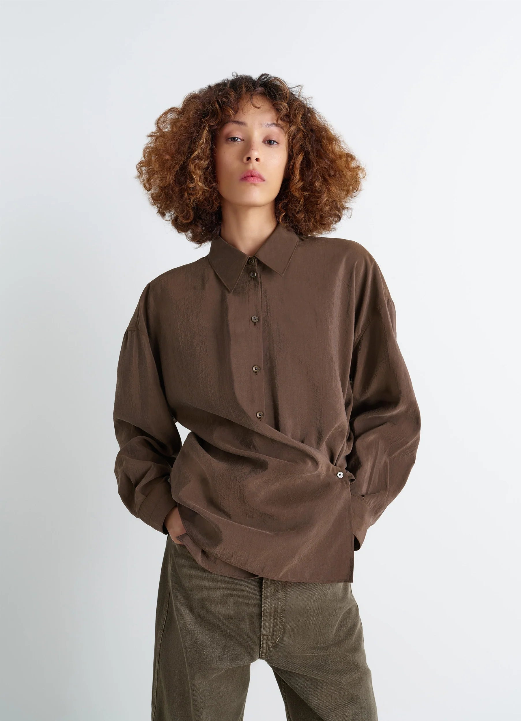 STRAIGHT COLLAR TWISTED SHIRT - 2
