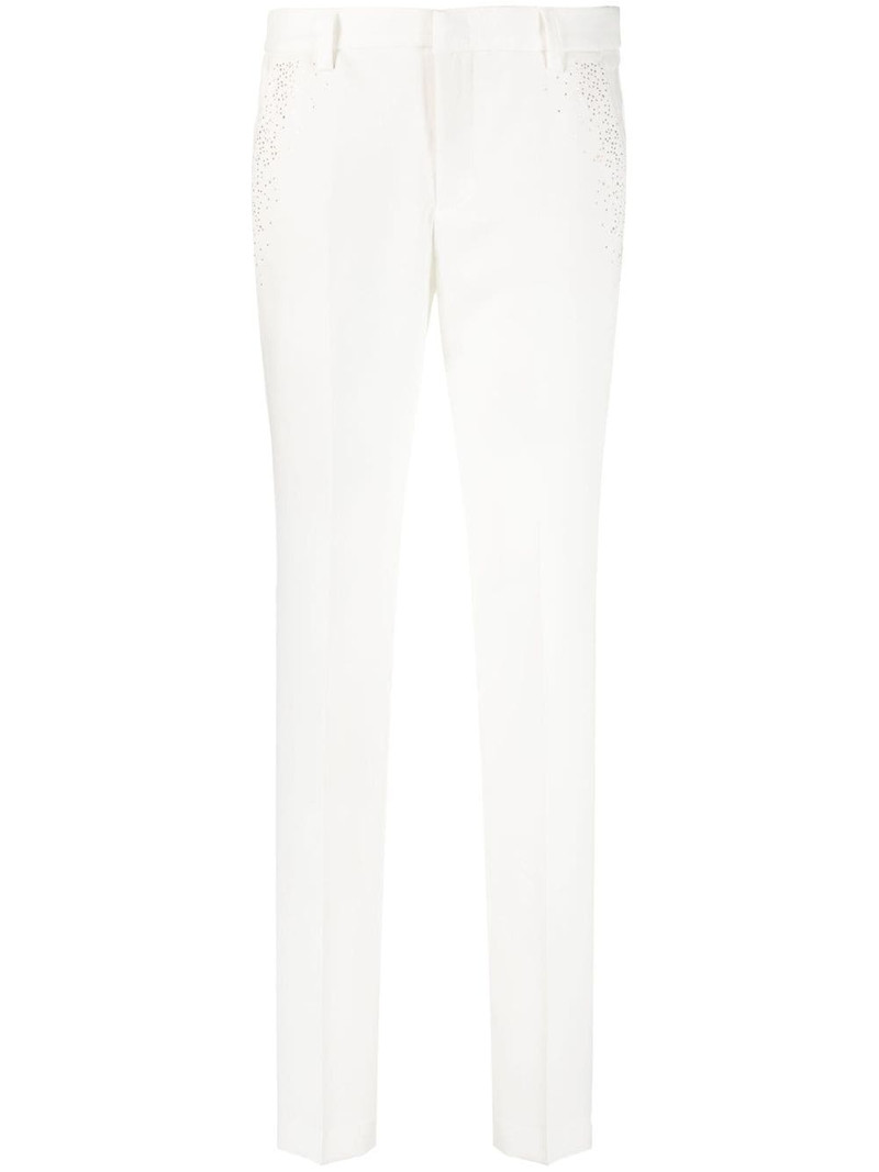 Prune rhinestones-studded trousers 1