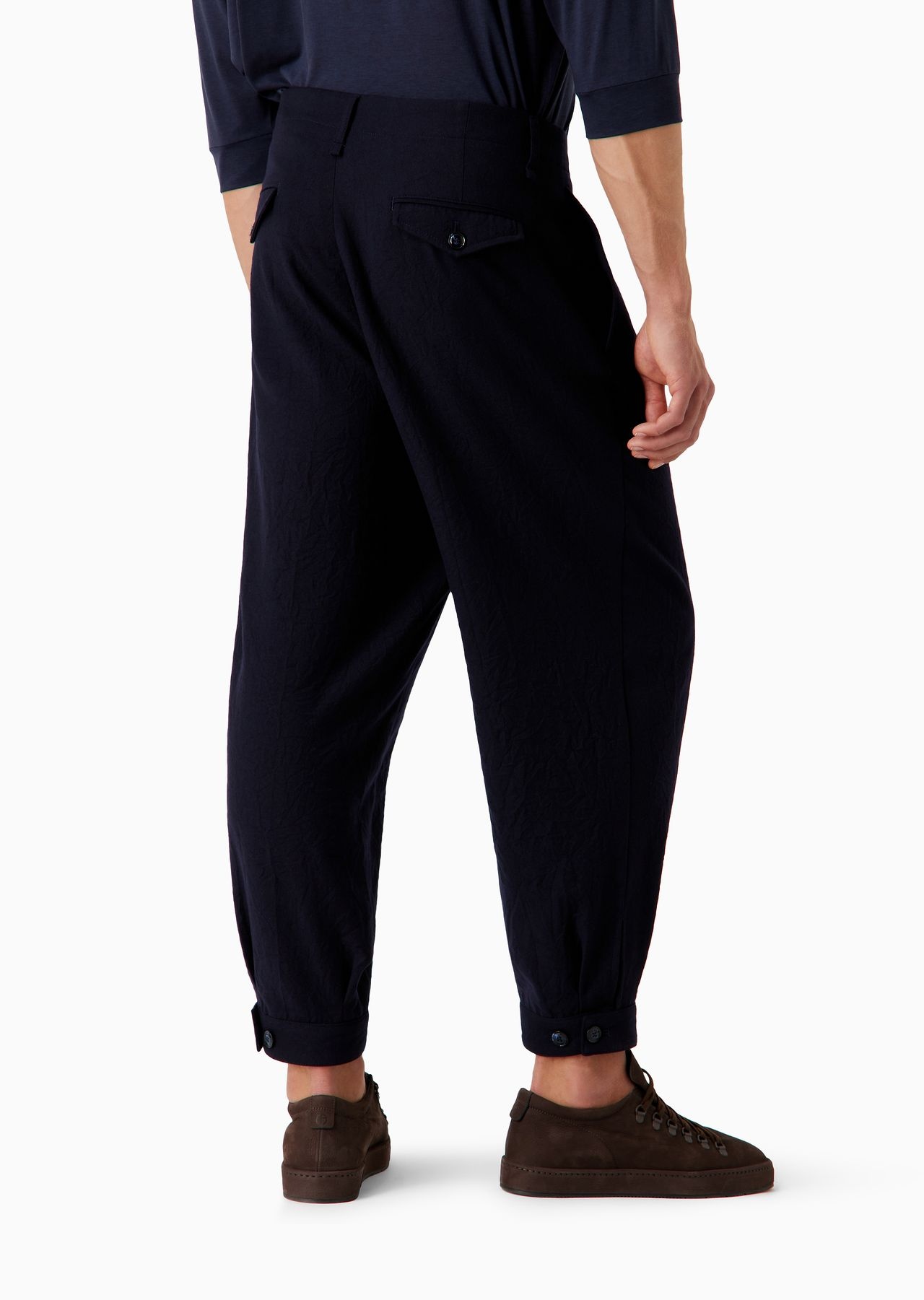 Single-darted, crinkled wool flannel trousers - 3