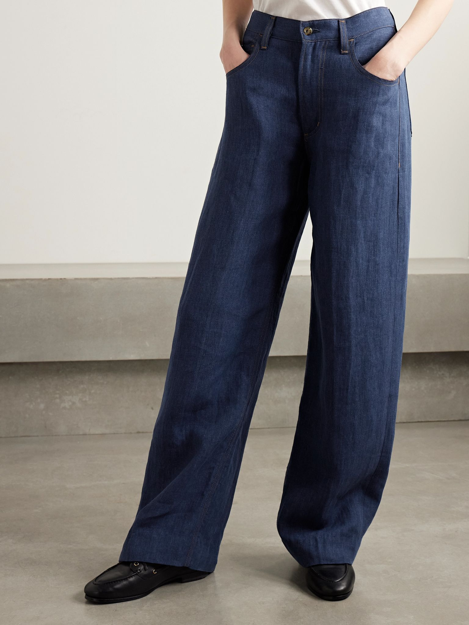 + Argent Ayla Baggy linen wide-leg pants Blue - 3