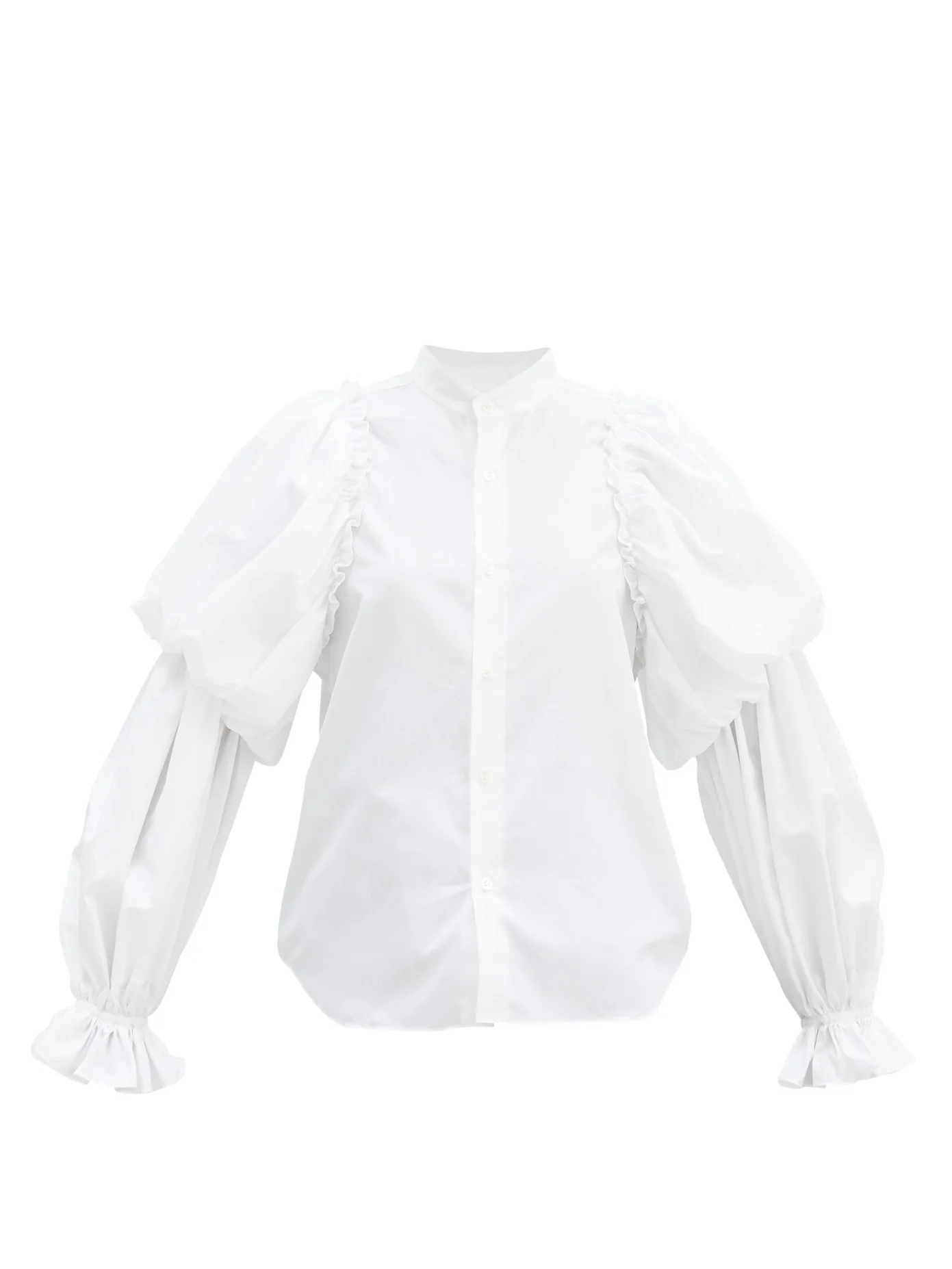 Gathered balloon-sleeve cotton-poplin shirt - 1