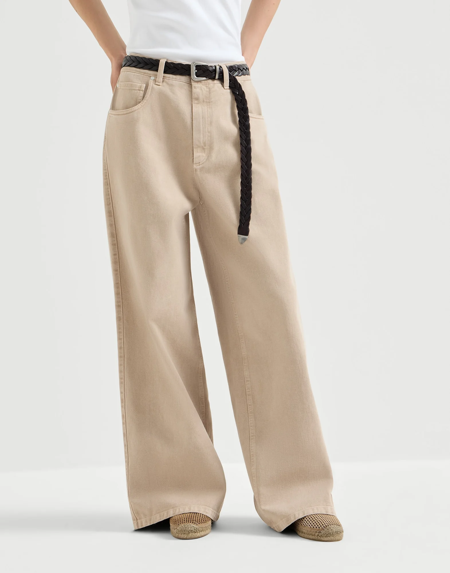 Dyed denim relaxed trousers with monili - 1