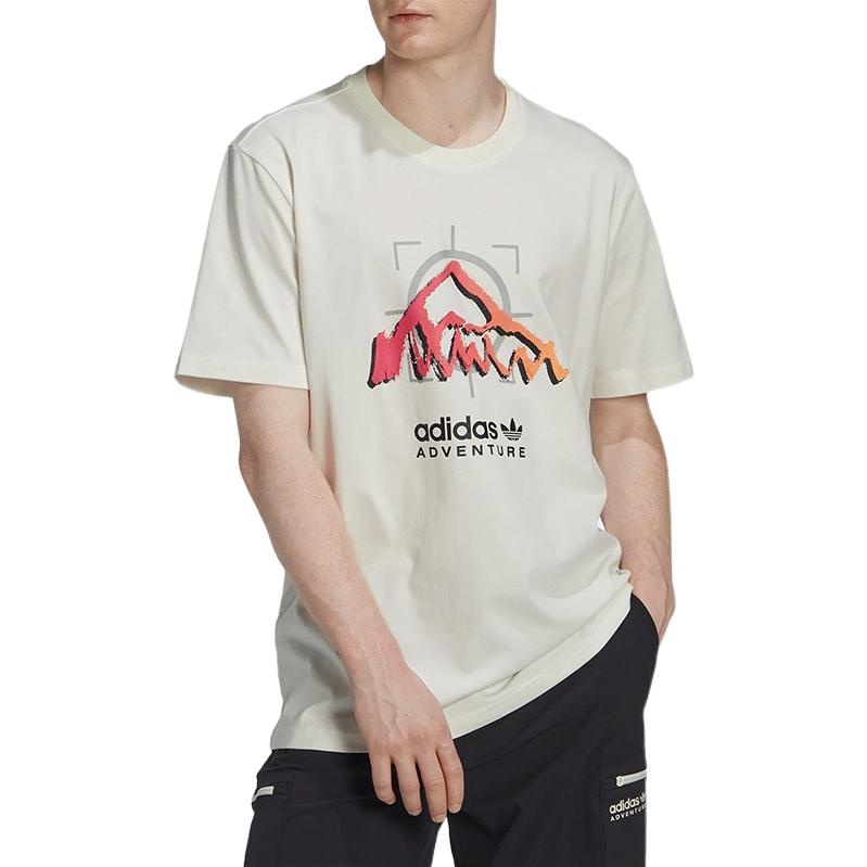 Men's adidas originals Mountain Peak Alphabet Logo Printing Round Neck Casual Short Sleeve White T-S - 2