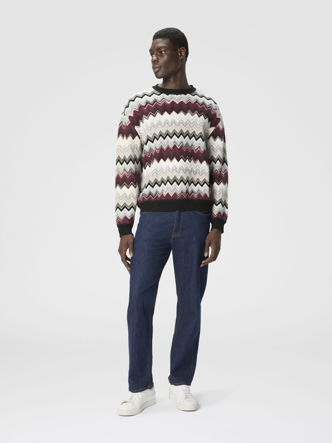Crew neck sweater with flame zigzag pattern - 2