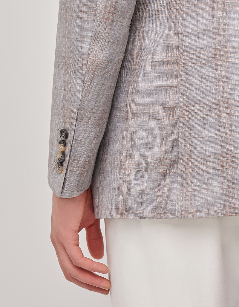 GRAY AND BROWN WOOL AND CASHMERE REGULAR-FIT JACKET WITH OVERCHECK MOTIF 5