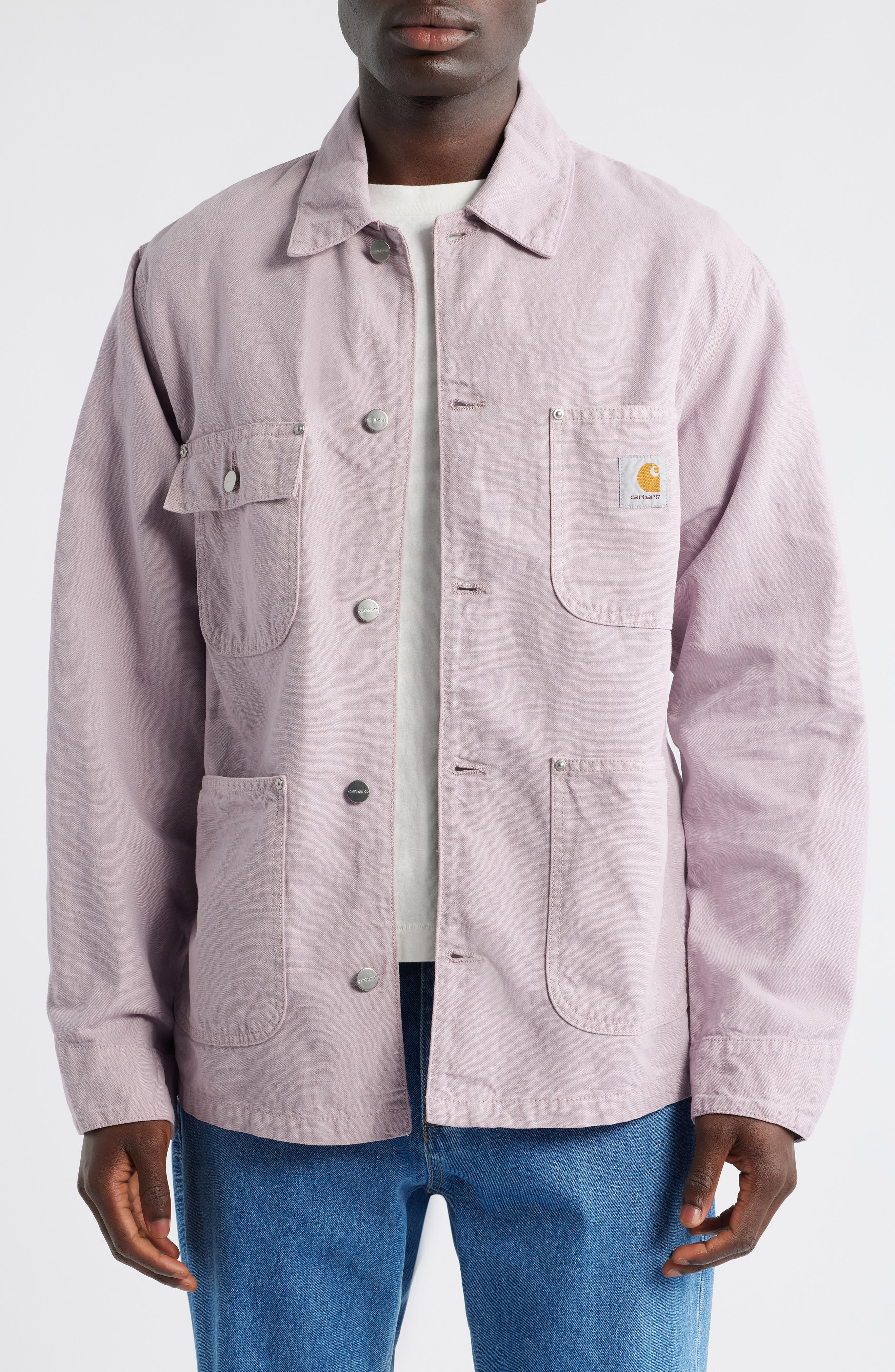 Carhartt Work In Progress Walter Cotton & Linen Canvas Chore Coat in Pink Fog (Garment Dyed) at Nord - 1