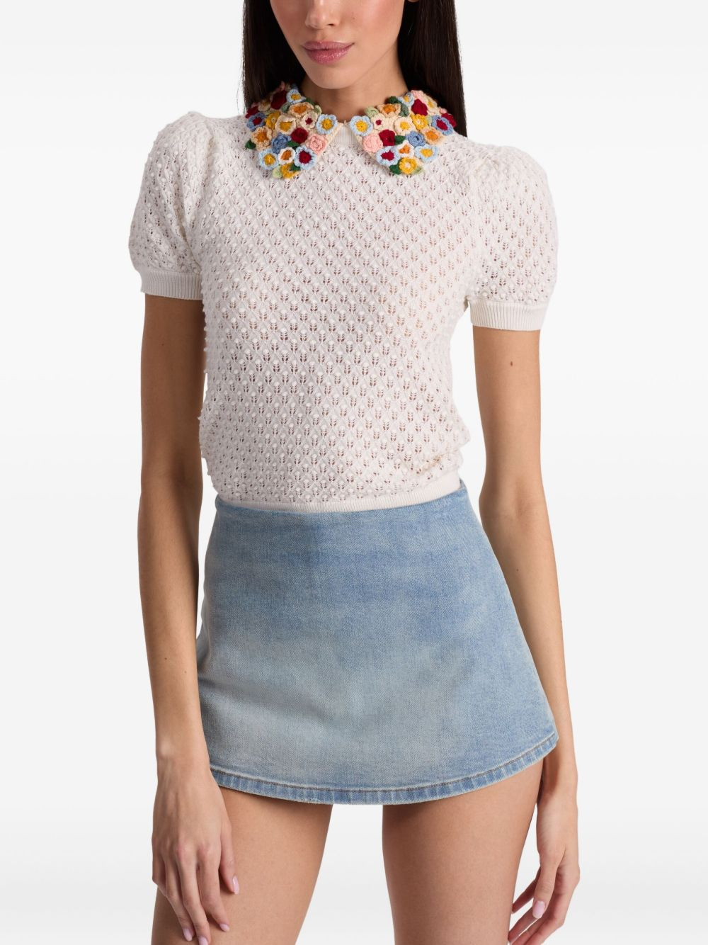 short-sleeves floral-collar sweater - 4