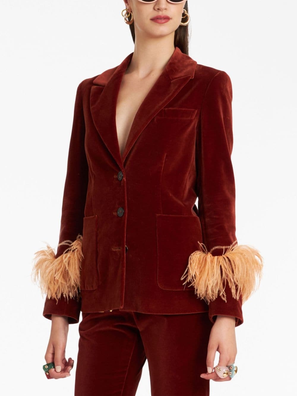 Keaton feather-trim velvet blazer - 2