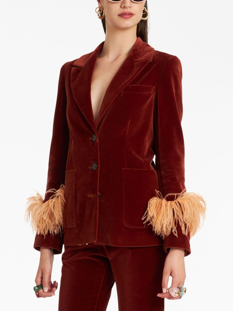 La DoubleJ Keaton feather-trim velvet blazer outlook