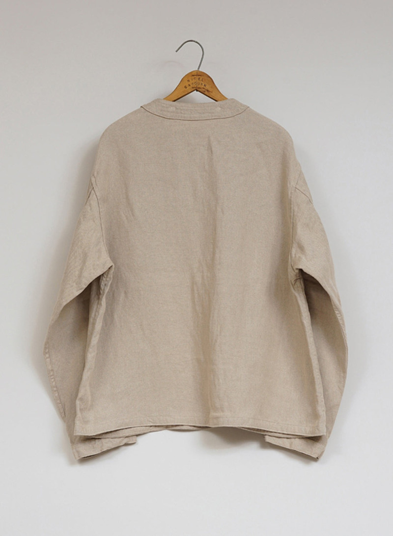 French Work Jacket Linen Pin Oxford in Ivory 3