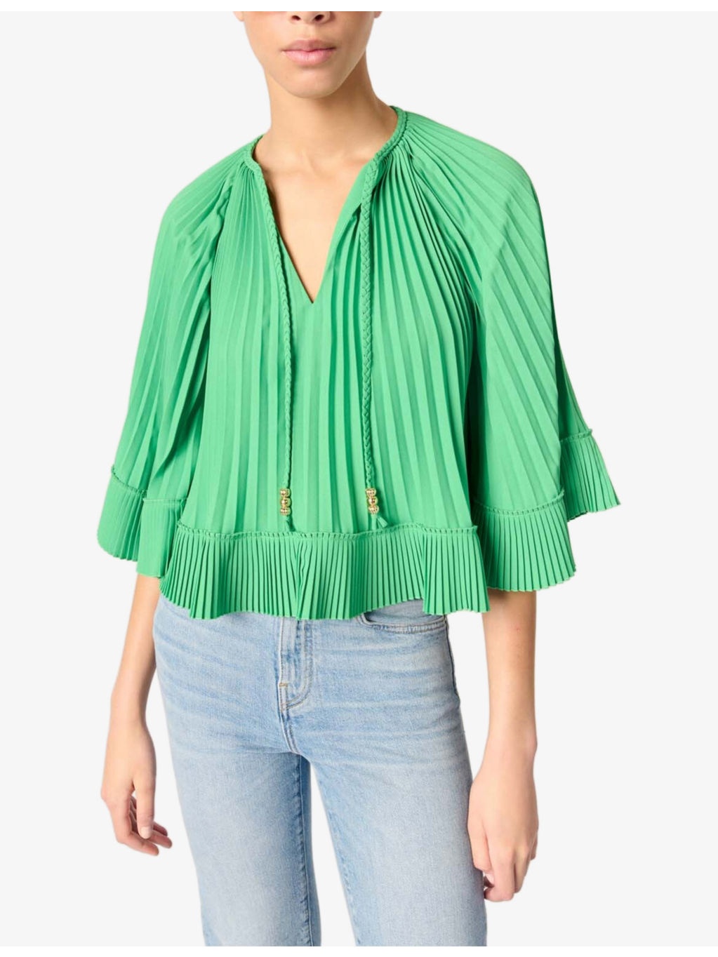 Tie-Neck Relaxed-Fit Pleated Woven Blouse - 3