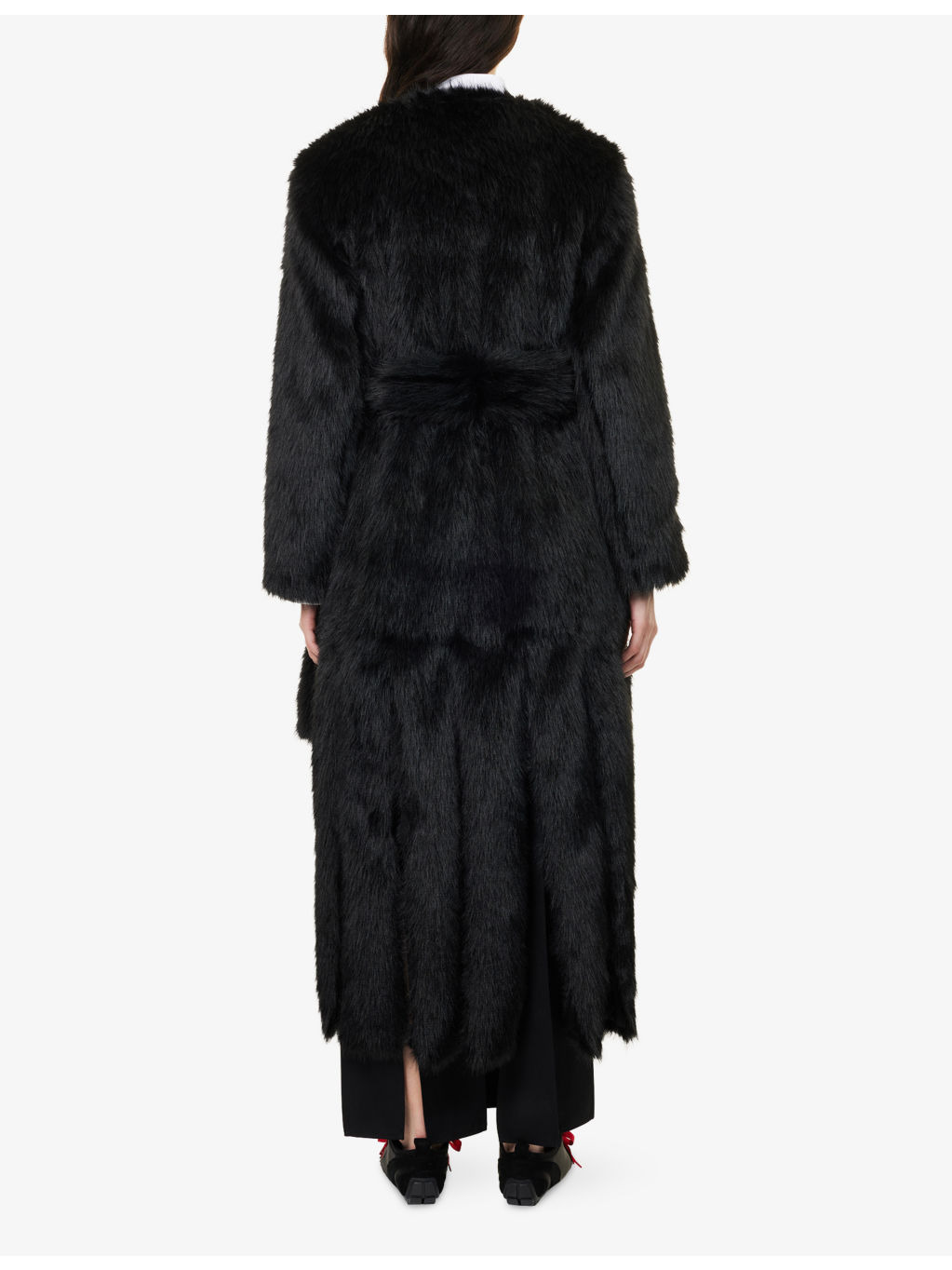 Belted Multi-Split Faux-Fur Coat - 4