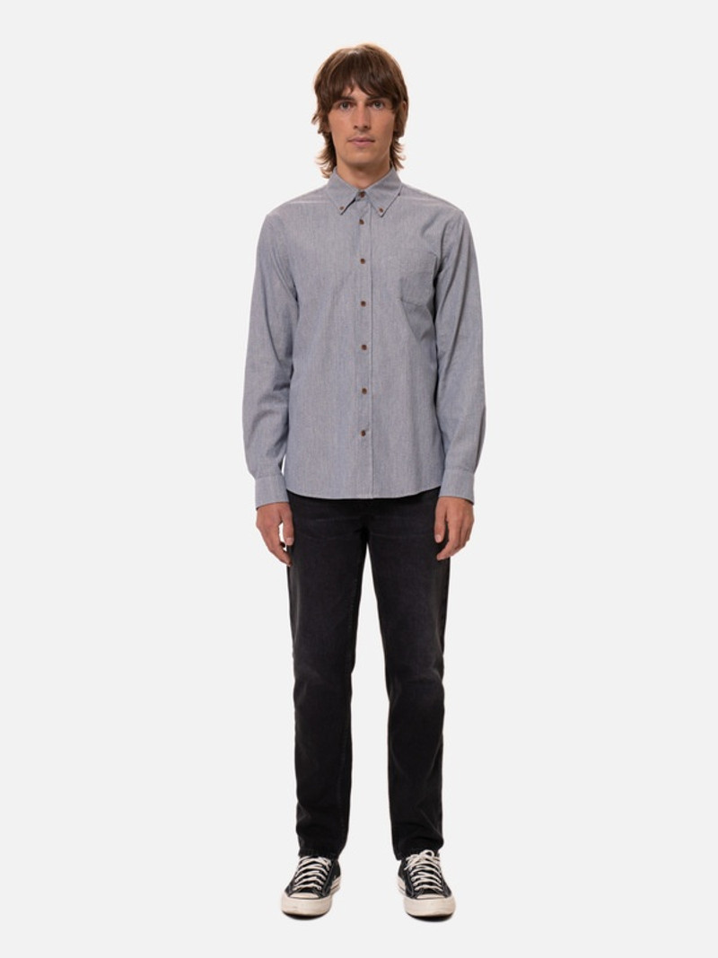 Nudie Jeans John Button Down Shirt Bluemelange outlook