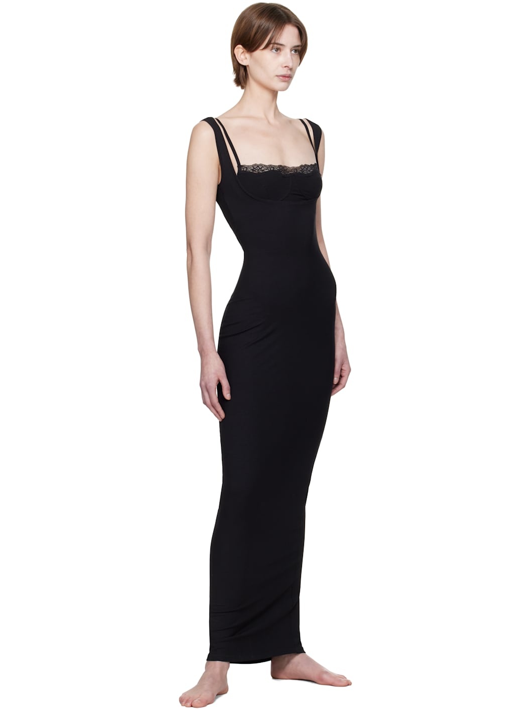 Black Soft Lounge Lace Tank Maxi Dress - 4