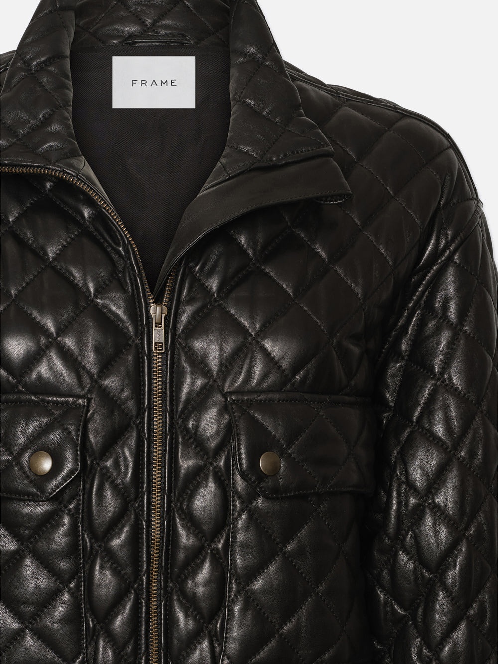 Leather Quilted Parka in Black - 4