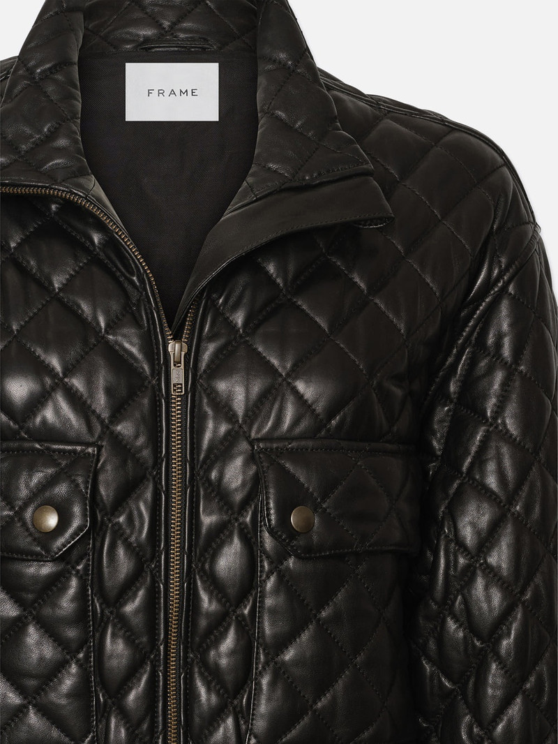Leather Quilted Parka in Black 4