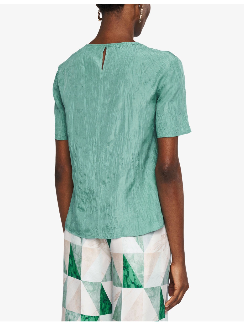Brunet Round-Neck Crinkled-Texture Habotai-Silk Top - 3