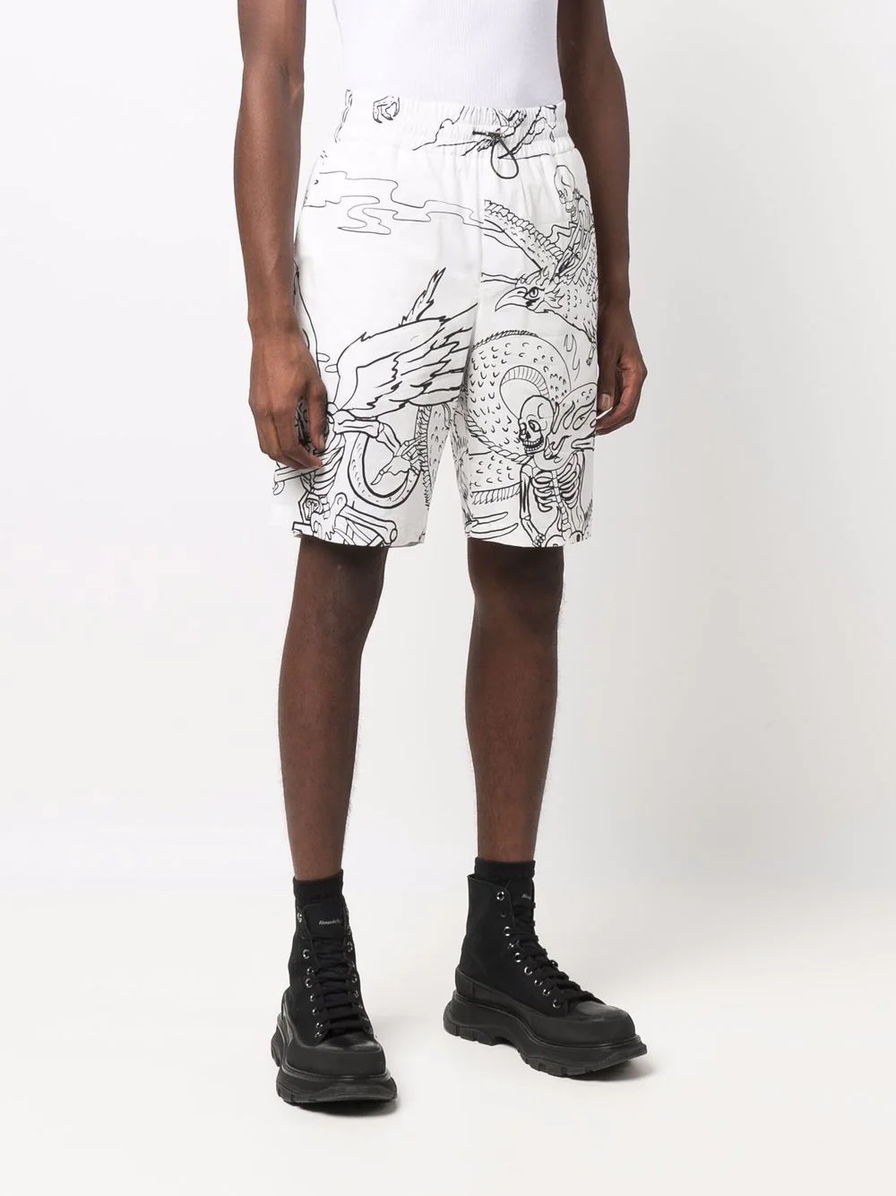 drawstring print shorts - 3