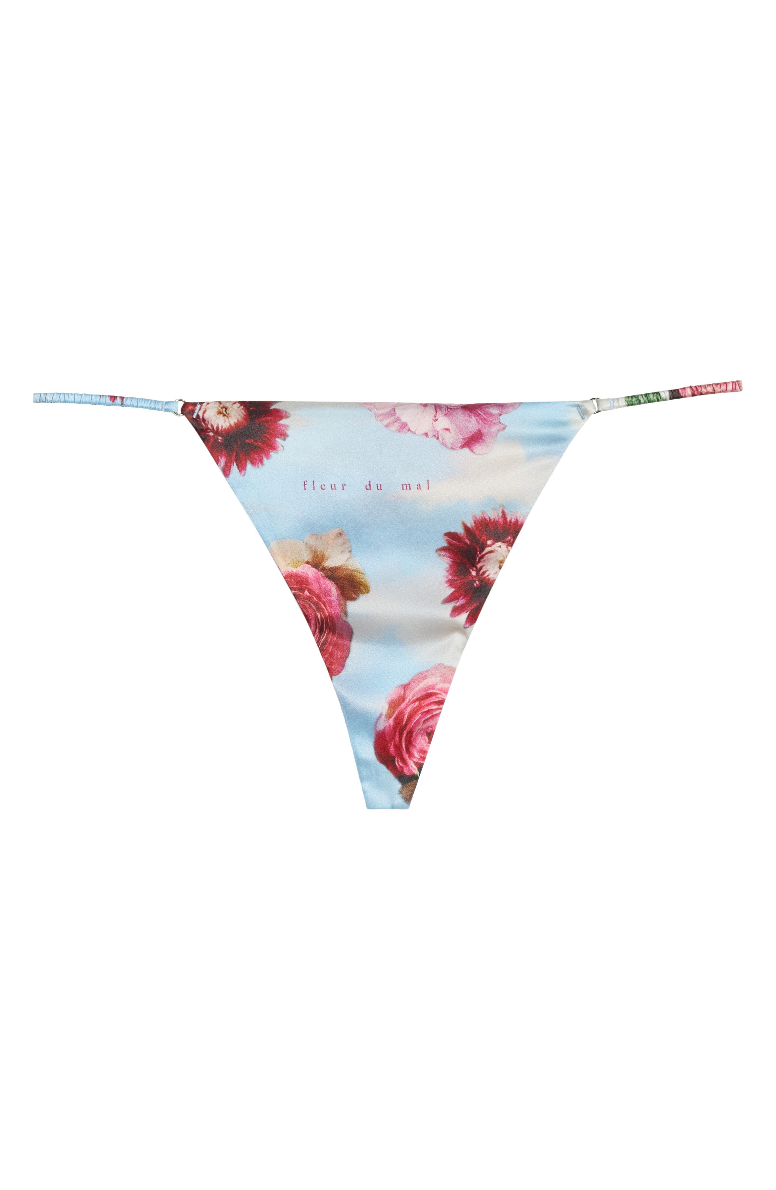 Fleur Du Mal Luxe Stretch Silk G-String in Dreamy Floral Print at Nordstrom - 4