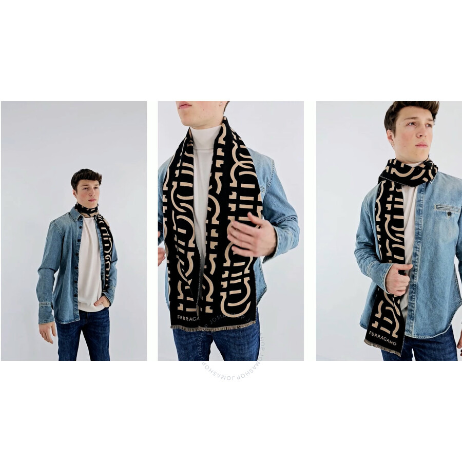 Ferragamo Logo Print Wool Scarf - 1