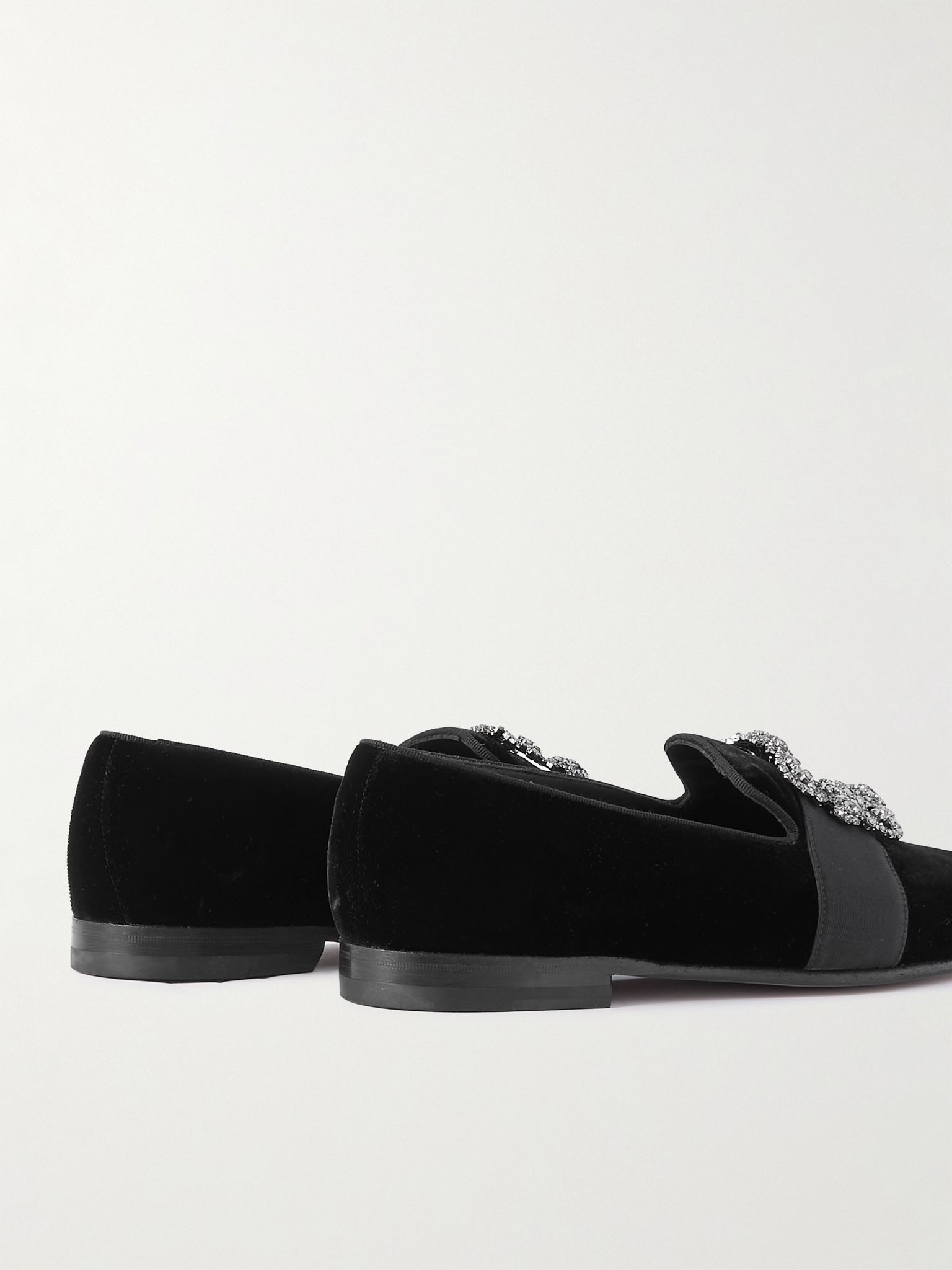 Carlton Crystal-Embellished Grosgrain-Trimmed Velvet Loafers Black - 5