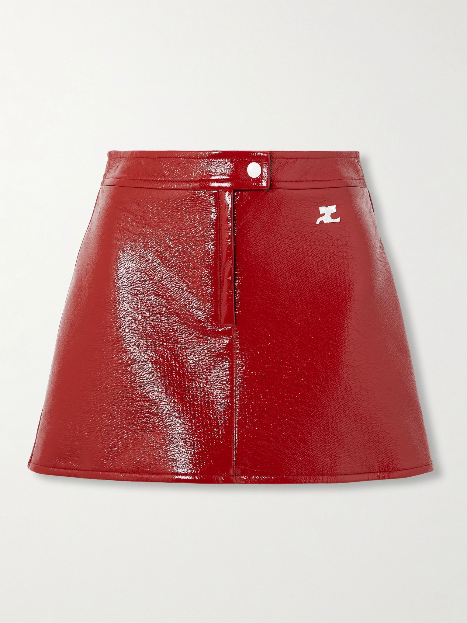 Appliquéd coated cotton-blend mini skirt Red - 1