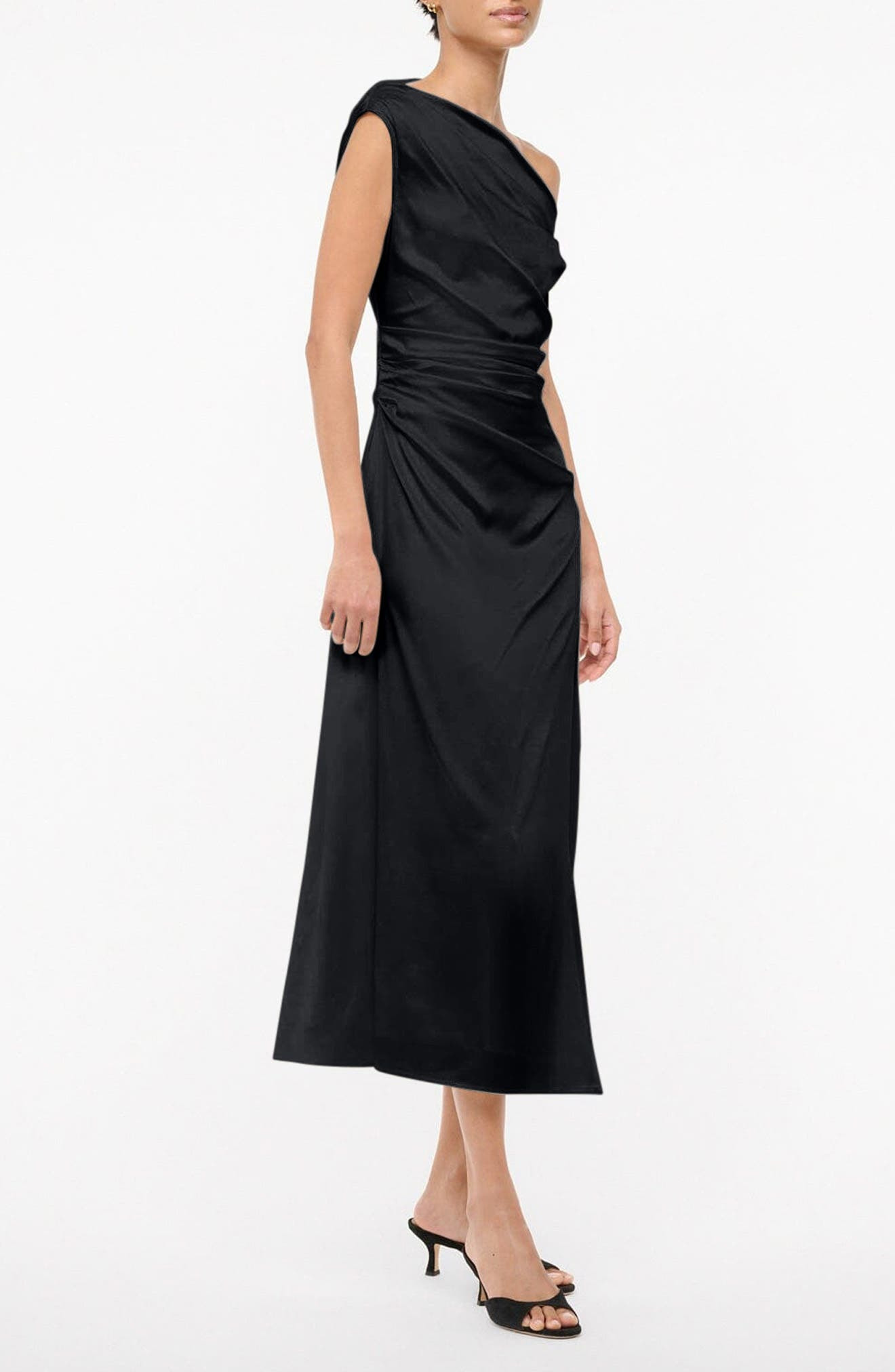 STAUD Phare Stretch Silk One-Shoulder Dress in Black at Nordstrom - 3