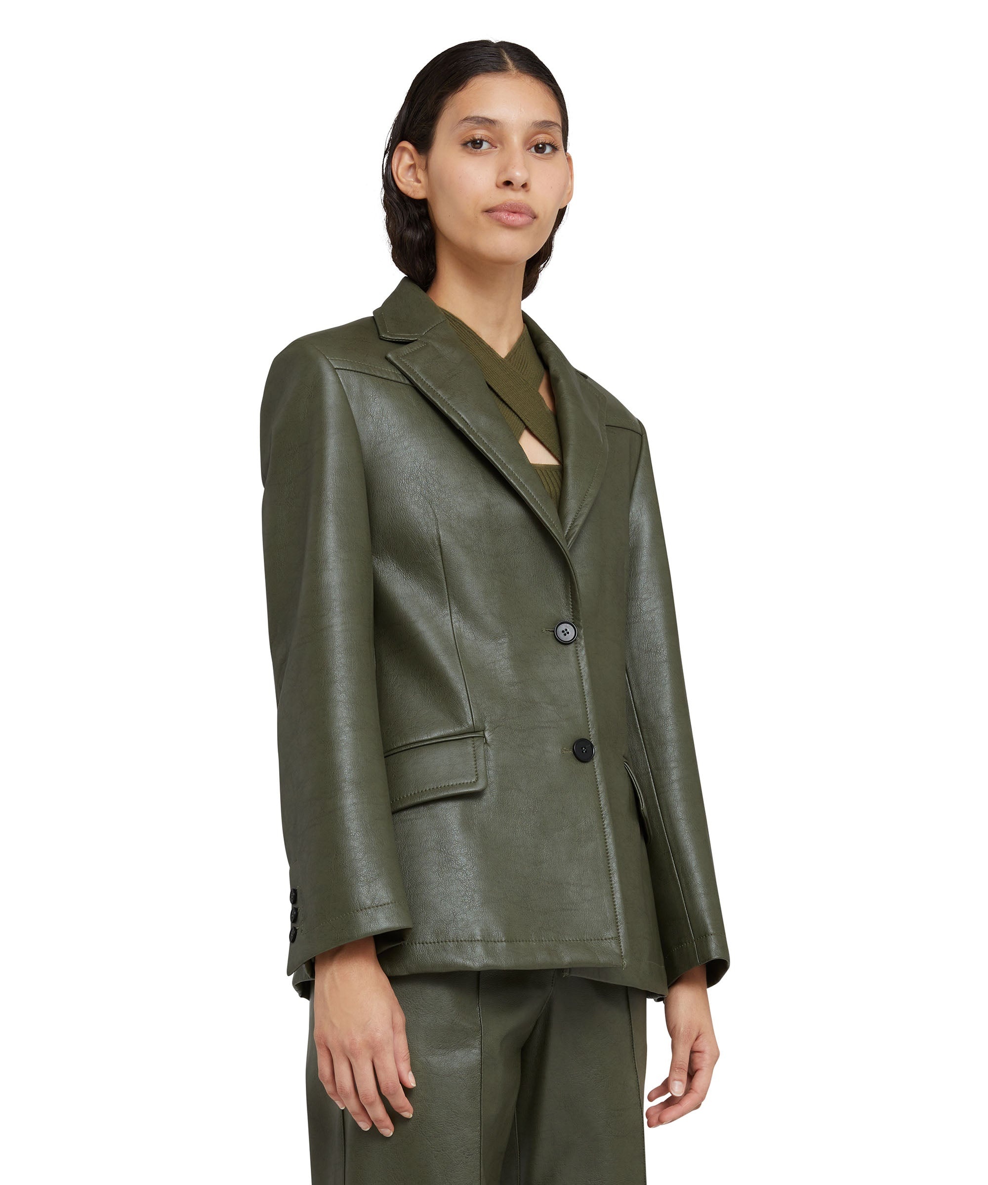 Faux leather single-breasted blazer - 5