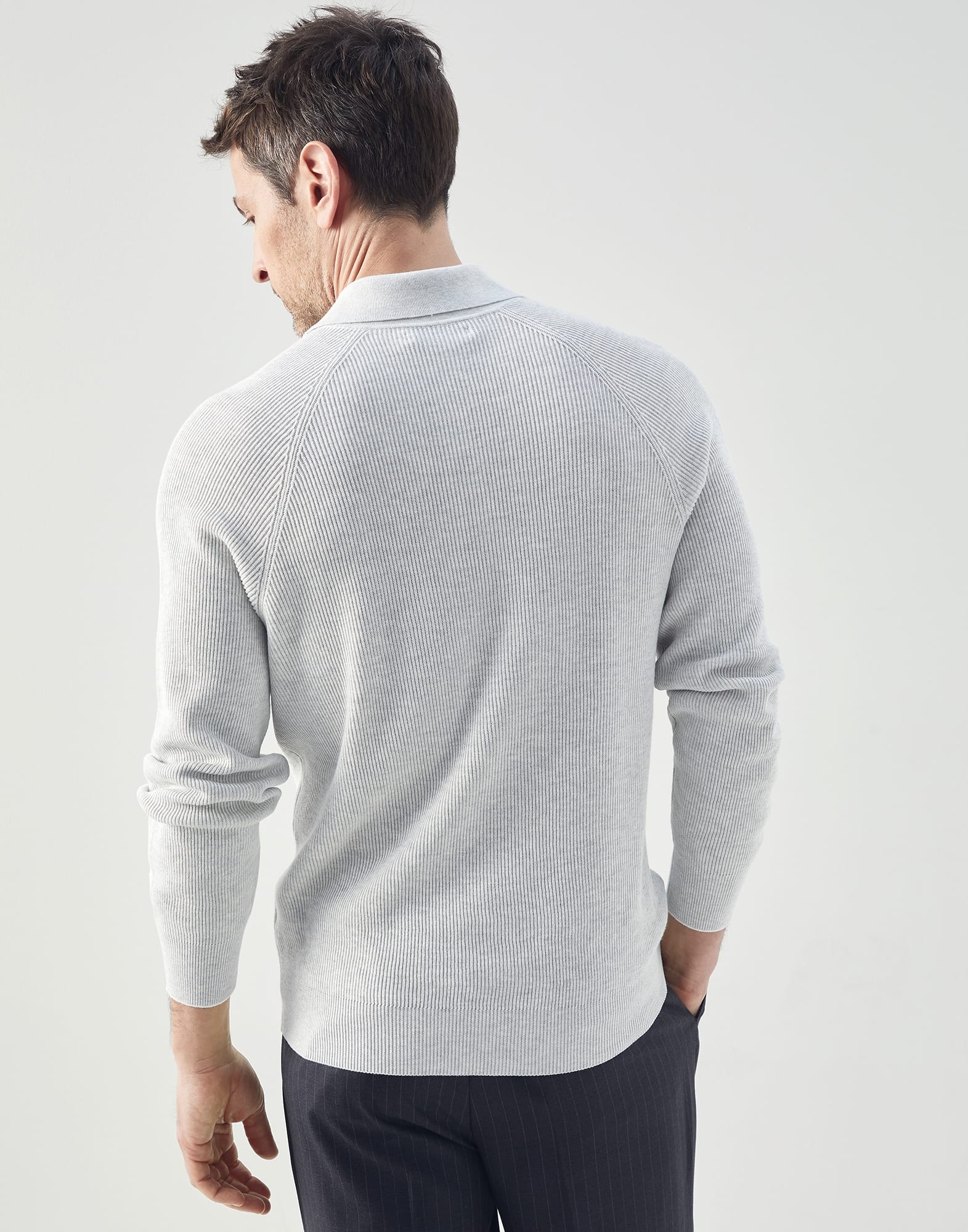 Cotton English rib polo-style sweater with raglan sleeves - 2