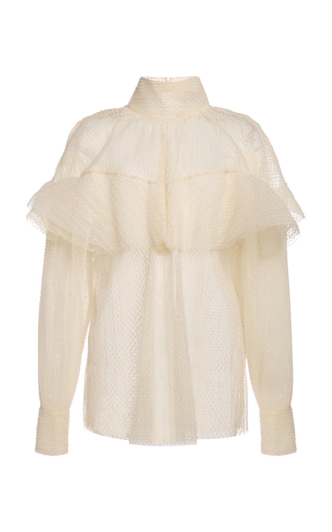 DOUBLE LAYERED TULLE TOP WITH CHEST FRILL DETAIL IVORY - 12