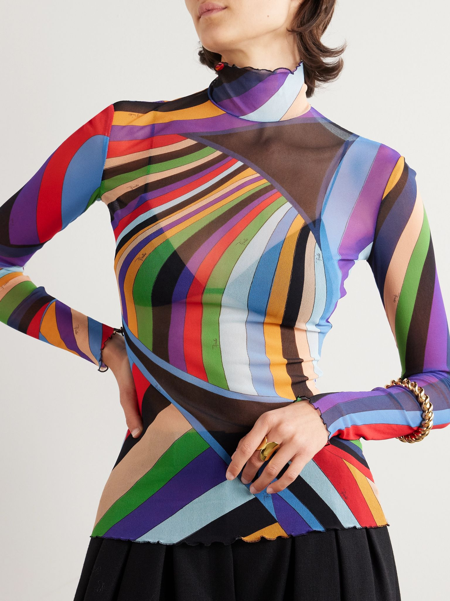 Iride printed stretch-tulle turtleneck top Multi - 3