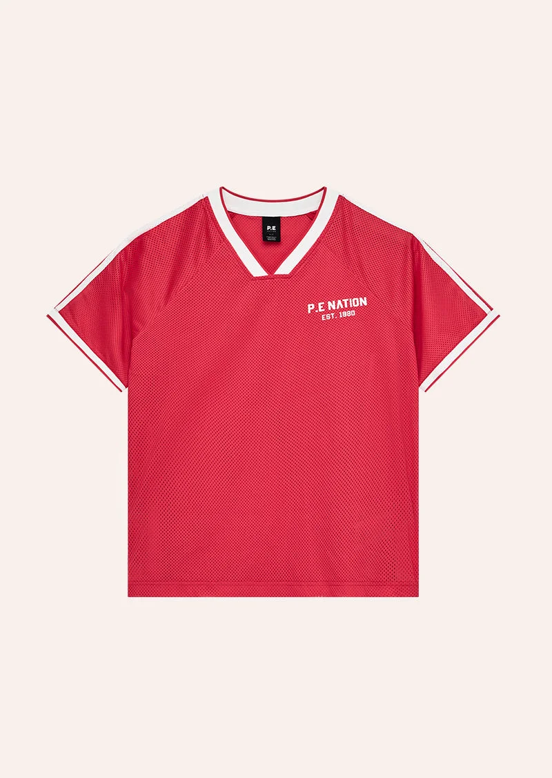 PHANTOM MESH JERSEY TEE IN STRAWBERRY & WHISPER WHITE - 1