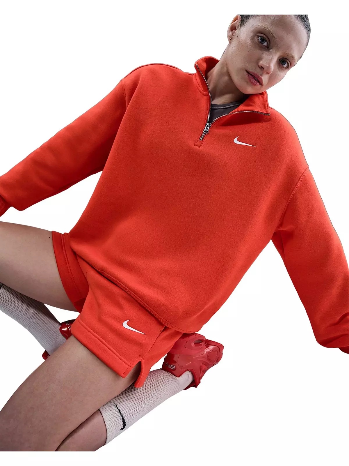 Women's Sportswear Phoenix Fleece Oversized 1/4-Zip Long Sweatshirt -Red - 3