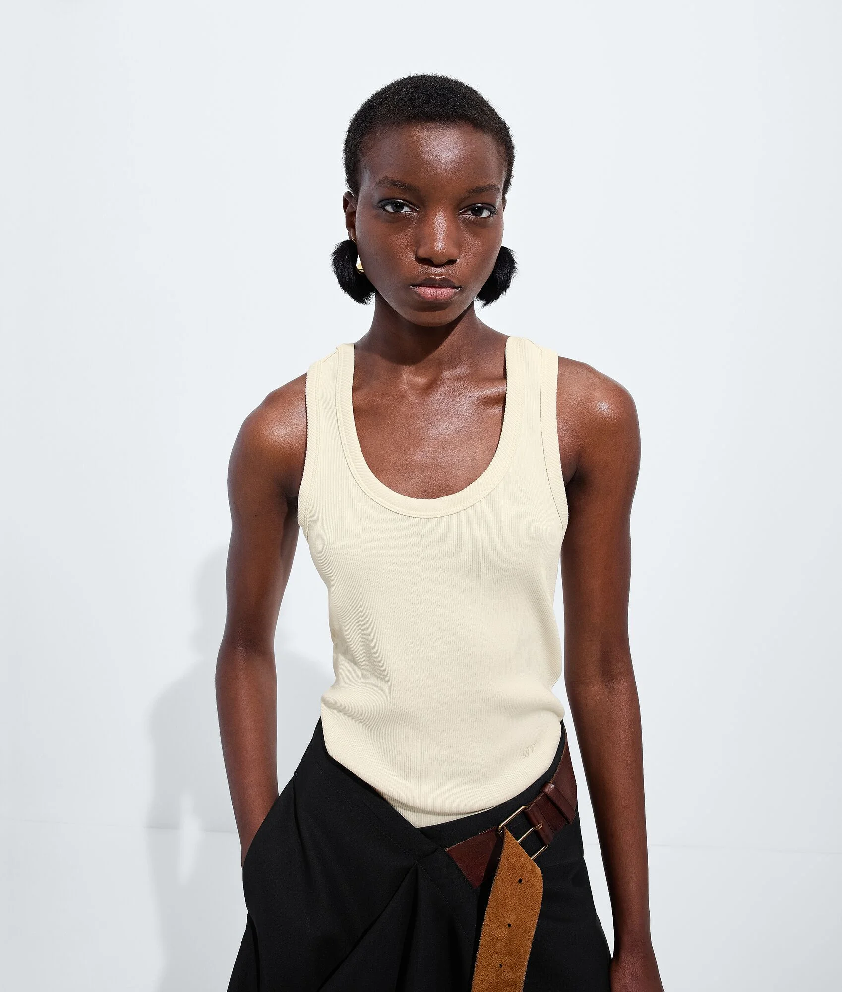 Compact Cotton Jersey Rib Tank Top - 1