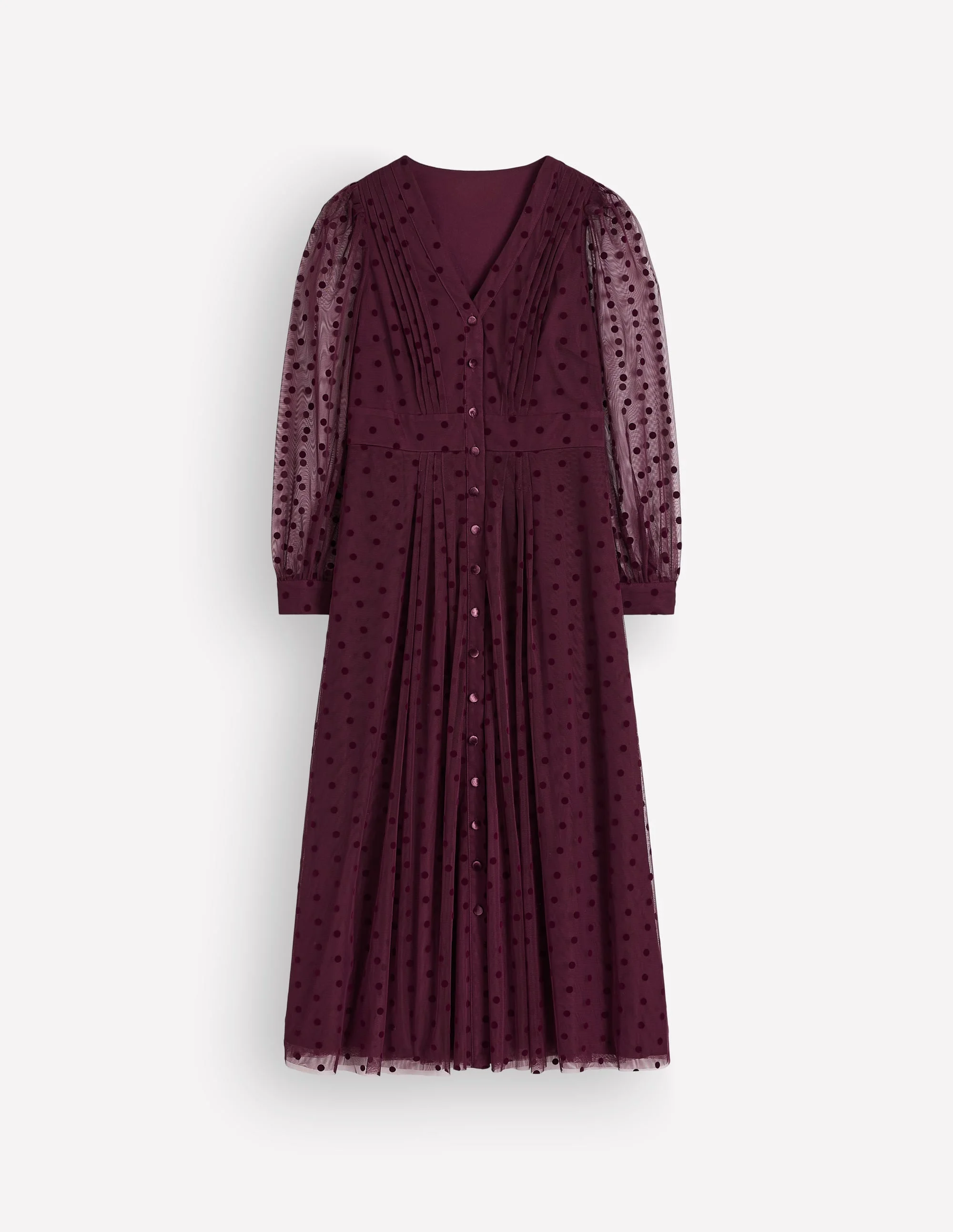 Pleated Tulle Midi Dress-Dark Cherry - 1
