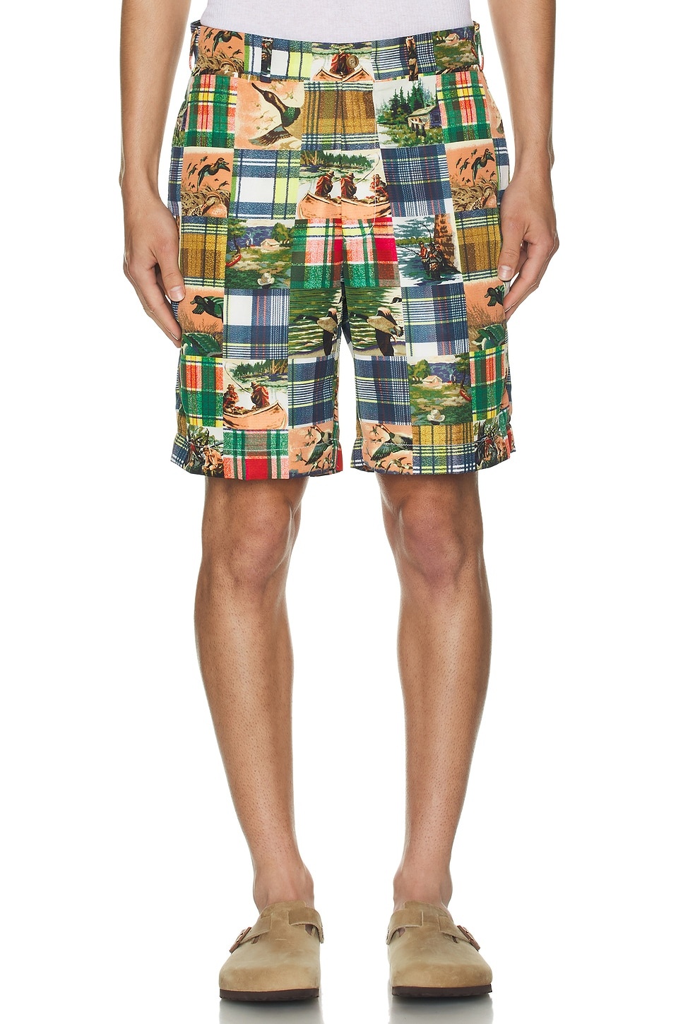 Plain Front Shorts Jacquard Mapping Patchwork Like Print - 4