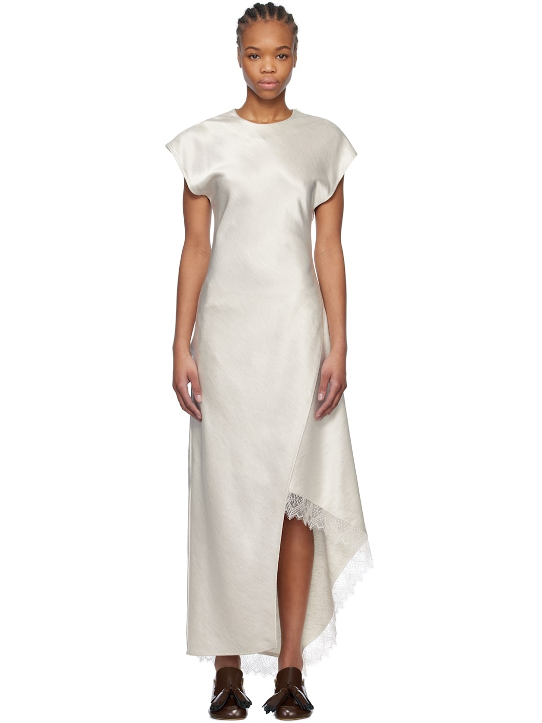 JW Anderson Off-White Asymmetric Lace Trim Layered Midi Dress -  DR0470PG1693 | REVERSIBLE